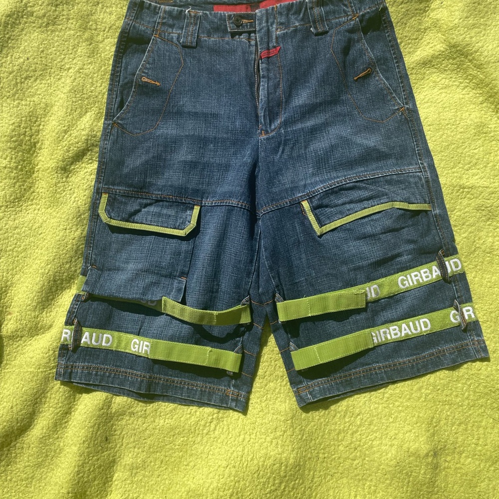 Marithe Francois Girbaud Blue Cargo Shorts with Neon Accents